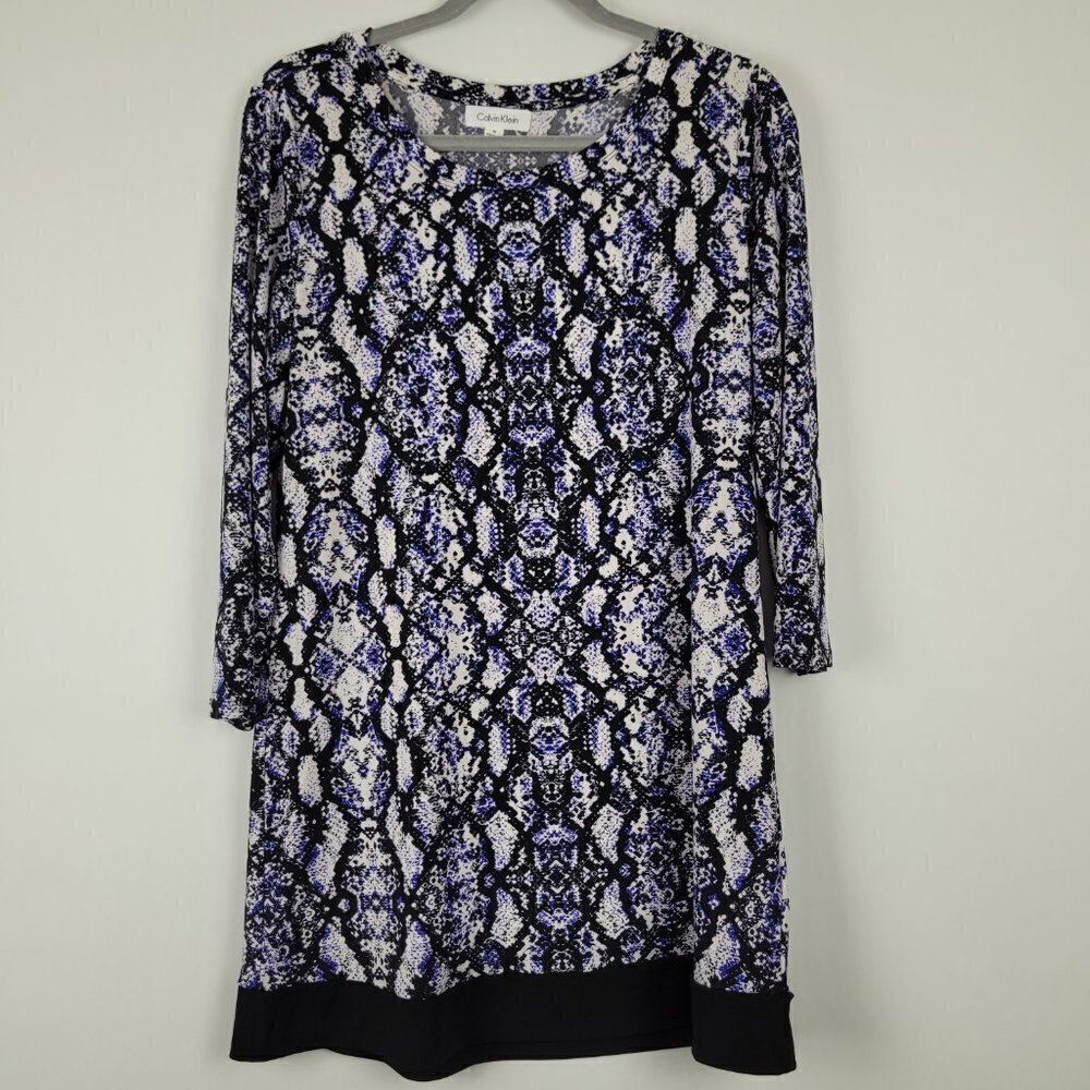 Calvin Klein Black White Snake Print Stretch Shift Dress M